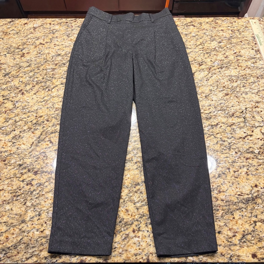 NEW Loft Women Black Metallic Shimmer Pleated Pull On Tapered Pants Size S ws